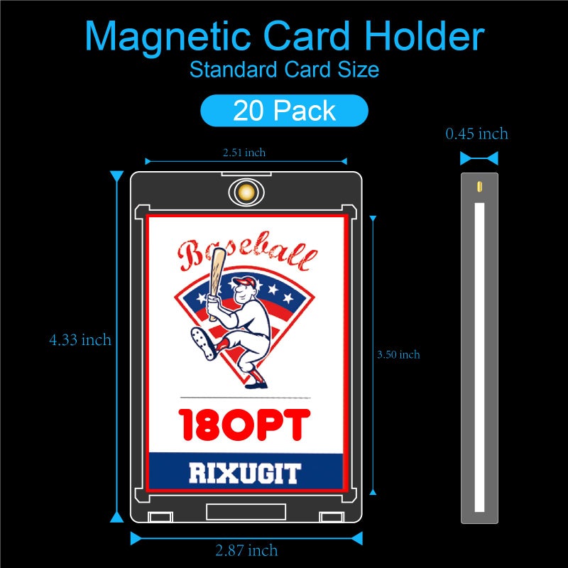 RIXUGIT 20-Pack Magnetic Card Holder for Trading-Cards - 180pt Clear Trading Card Sleeves, Magnetic Card Case for Baseball Cards, Card Protectors Hard Plastic, Display Case for Game Cards and Sports Cards - Image 2