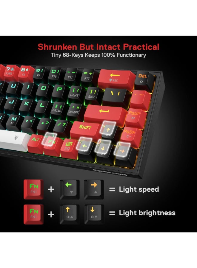 Redragon K631 PRO 65% 3-Mode Wireless RGB Gaming Keyboard, 68 Keys Hot-Swappable Compact Mechanical Keyboard w/Hot-Swap Free-Mod PCB Socket And Dedicated Arrow Keys, Quiet Red Linear Switch - Image 5