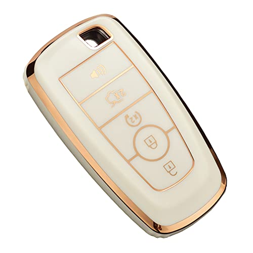 Cacacar for Ford Key Fob Cover, Premium Soft TPU Full Protection Key Fob Case for Ford Lincoln Fusion Mustang F150 F250 Edge Explorer Escape Expedition Ranger Bronco Smart Remote Key Protector,Ivory - Image 1