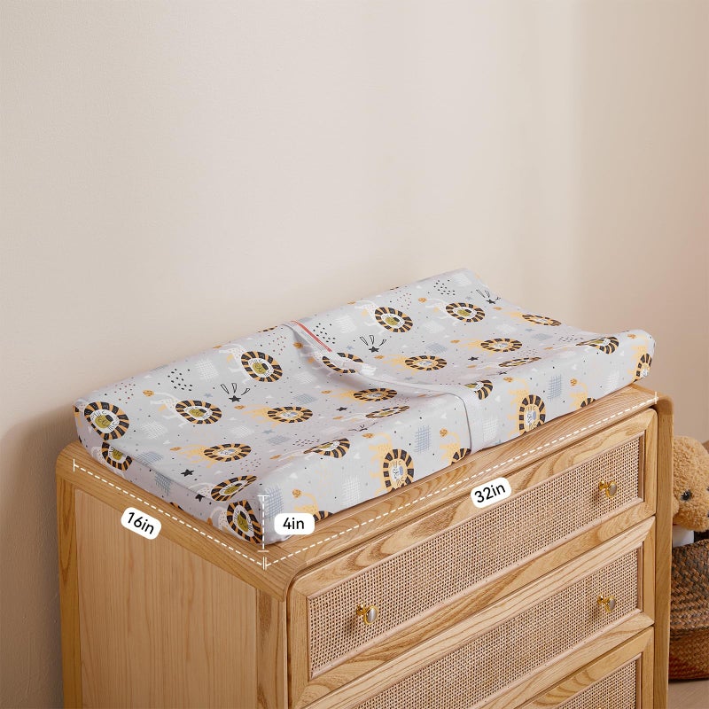 TILLYOU Changing Pad Cover Set in Soft Jersey Material - Fits 32"/34''x16 Contoured Pad for Babies, Lion's Paradise and Grey - Image 4