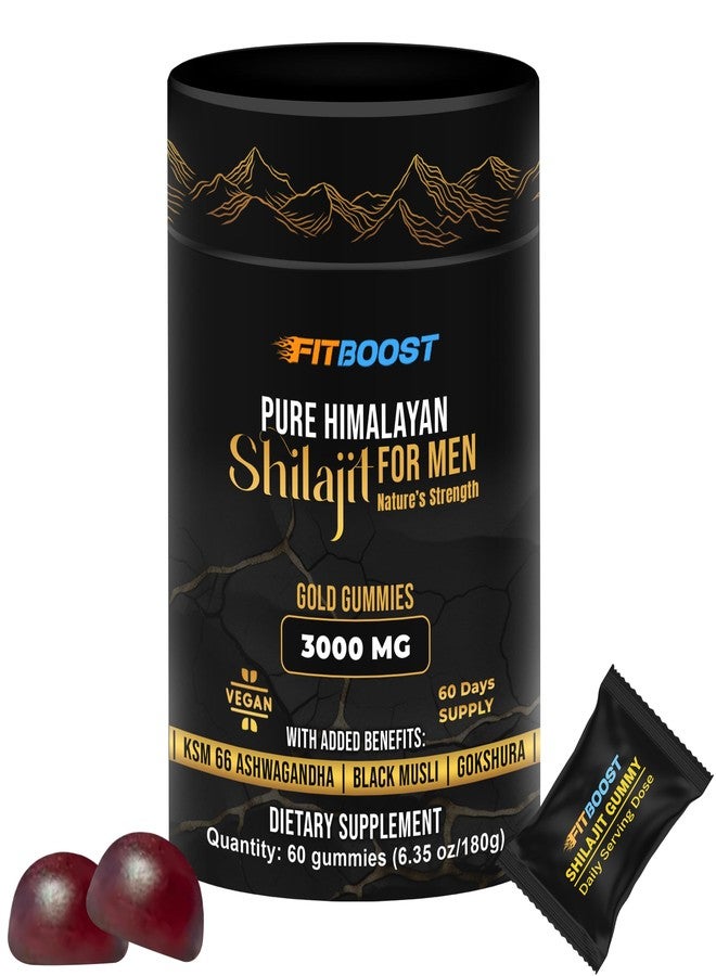 FITBOOST حلوى فيتبوست الطبيعية من شيلاجيت الهيمالايا المجففة بالشمس للرجال أو النساء، تكفي لمدة 60 يومًا. حلوى شيلاجيت للرجال، قوة إضافية 3000 ملغ، فوائد إضافية: غنية بحمض الفولفيك، أكثر من 85 نوعًا من المعادن النادرة، خالية من السكر. - Image 1