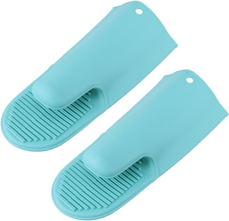 Veemoon 2pcs Heat Resistant Silicone Oven Mitts Set, Thickened Non-Slip Kitchen Gloves for Baking and Cooking, Household Microwave Oven Gloves in Nordic Green - Image 1
