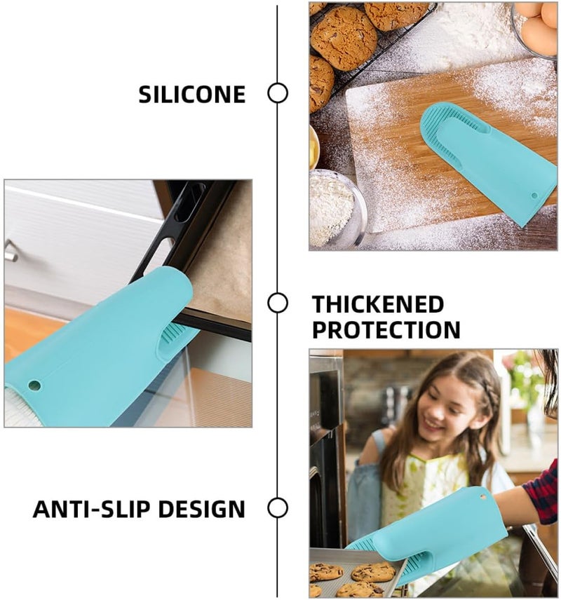 Veemoon 2pcs Heat Resistant Silicone Oven Mitts Set, Thickened Non-Slip Kitchen Gloves for Baking and Cooking, Household Microwave Oven Gloves in Nordic Green - Image 3