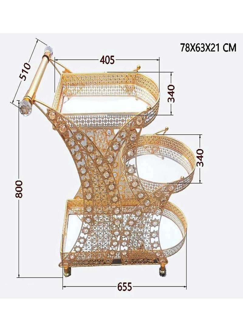 Generic Luxurious Gold Metal Serving Trolley Cart with Multi-Tier Storage for Stylish Home Hotel Entertaining and Décor - Image 2