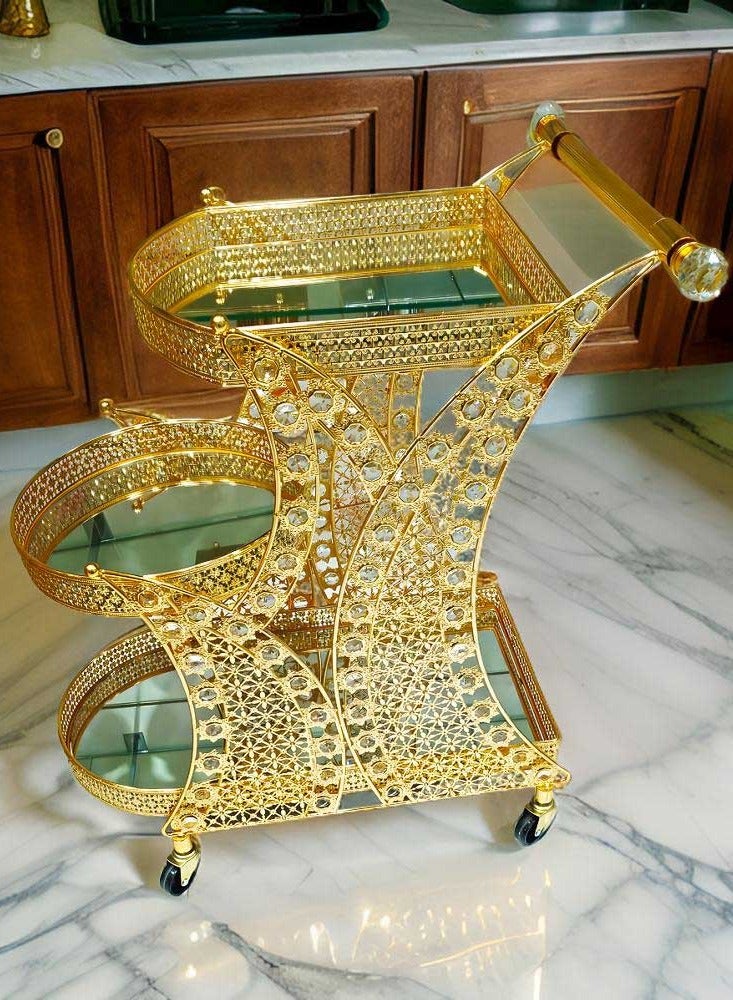 Generic Luxurious Gold Metal Serving Trolley Cart with Multi-Tier Storage for Stylish Home Hotel Entertaining and Décor - Image 4