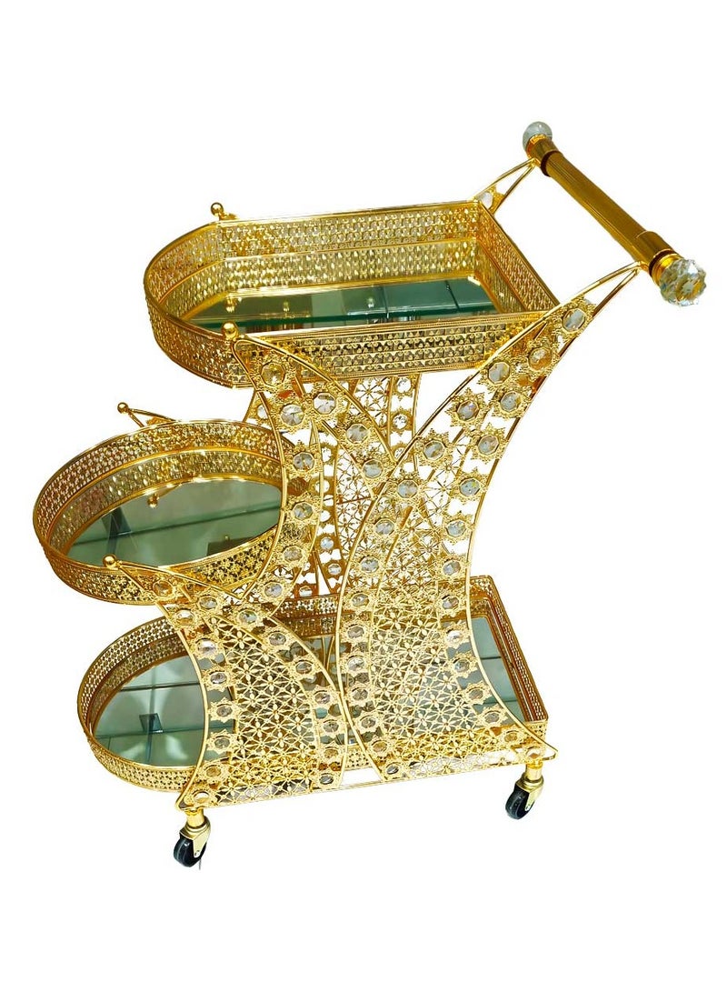 Generic Luxurious Gold Metal Serving Trolley Cart with Multi-Tier Storage for Stylish Home Hotel Entertaining and Décor - Image 3