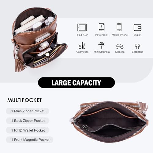 Roulens Crossbody Purse for Women,Lightweight Medium Crossbody Bag Soft Leather Women's Shoulder Handbags with Tassel - Image 5