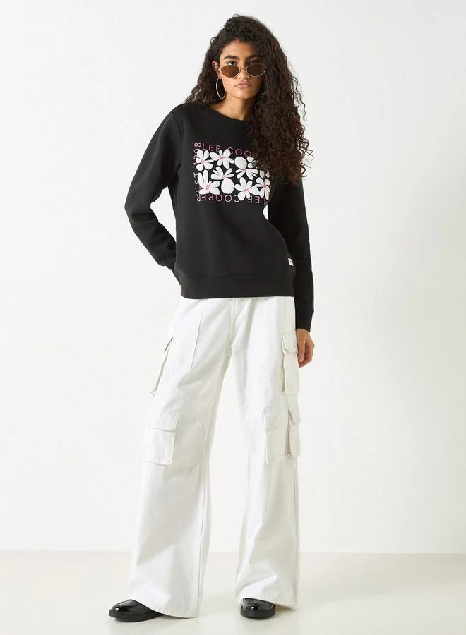 Lee Cooper Lee Cooper Logo Embossed Cotton Sweatshirt with Long Sleeves