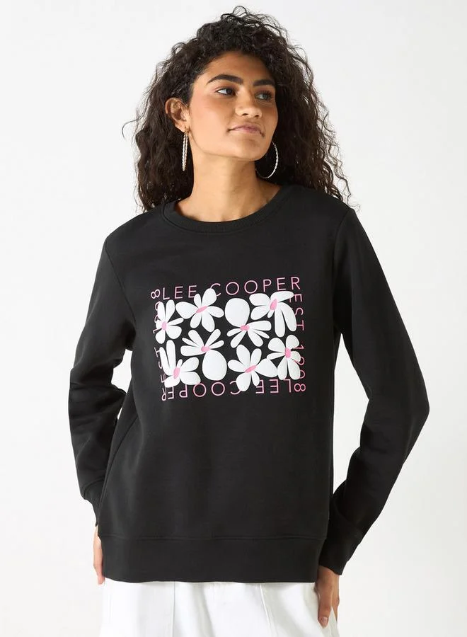 Lee Cooper Logo Embossed Cotton Sweatshirt with Long Sleeves