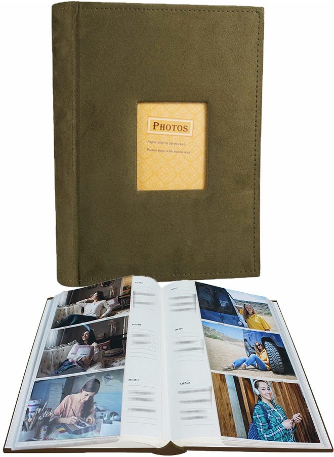 HomarKet 4x6 300 Wedding and Baby Photo Album with Memo Green  - Image 1