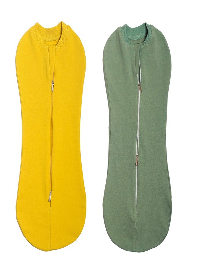 PEUBUD ® New Born Baby Zipper Swaddle Pod/Blankets/Wrap/Sleeping Sack/Bag for 0-3 Months (Pack of 2) (Yellow-Green) - Image 1