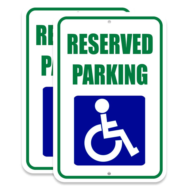 2 Pc Handicap Reserved Parking Sign - 8X12 Aluminum Disabled Parking Sign - Handicap Parking Sign - No Parking Signs Indoor/Outdoor