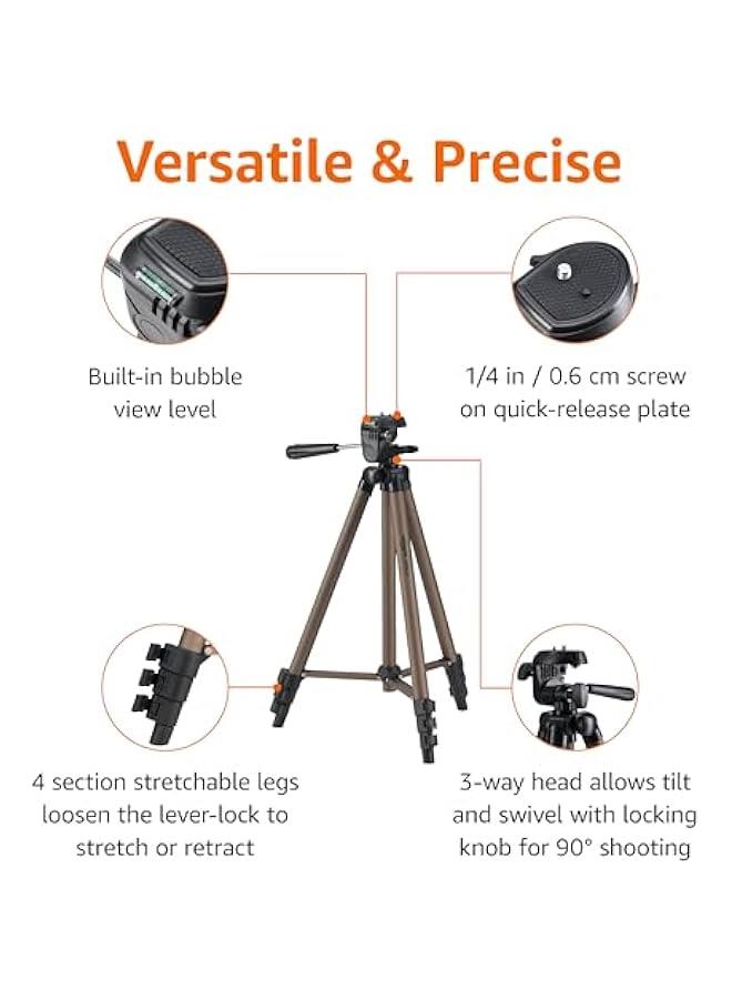 Arabest Lightweight Champagne Camera Mount Tripod Stand for Travel Photography with Bag, 50-inch Foldable  - Image 2