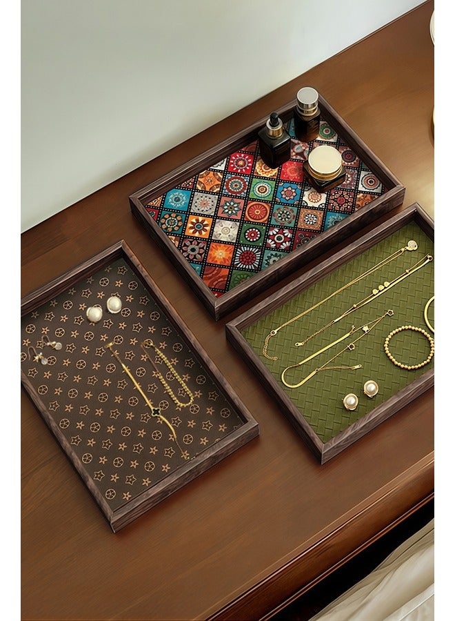 Sunnaltree Rectangle Serving Tray, 3PCS Decorative Tray, Elegant and Luxurious Jewelry Ornament Entrance Storage Plate, Luxury Wooden Leather Tray for Home, Living Room, Bathroom, Best Housewarming/Gift , Decorative Accessory - Image 1