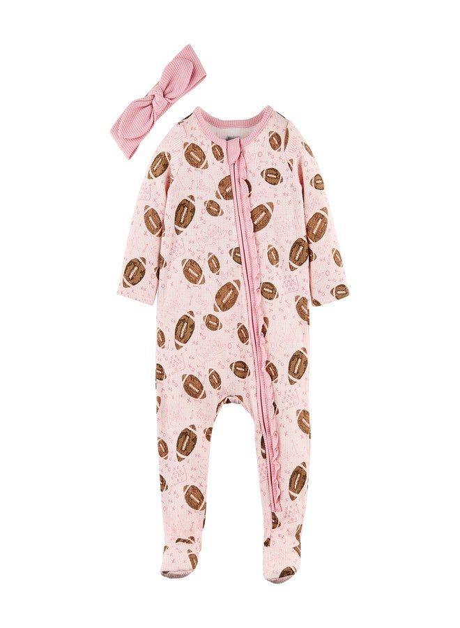 Mud Pie Baby Girl Sleeper, Waffle Football - Image 1