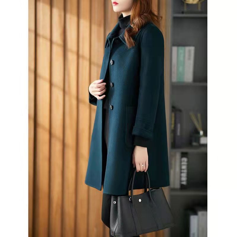 Chic Woolen Coat Womens Mid-Length Slimming Spring 2024 Wine red  - Image 1