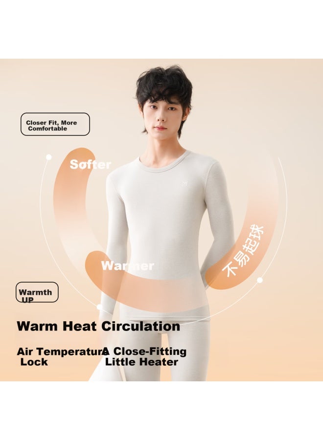 MIIOW Youth Thermal Underwear Pure Cotton Autumn Long Johns Double-layer Quilted Thickened Autumn Winter Gray Blue One Size - Image 3