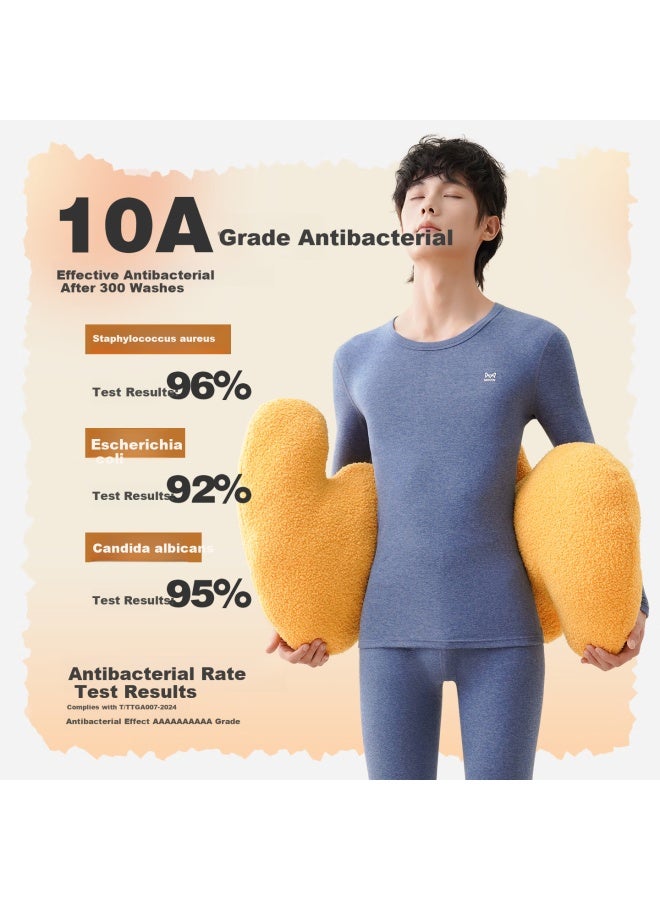 MIIOW Youth Thermal Underwear Pure Cotton Autumn Long Johns Double-layer Quilted Thickened Autumn Winter Gray Blue One Size - Image 2