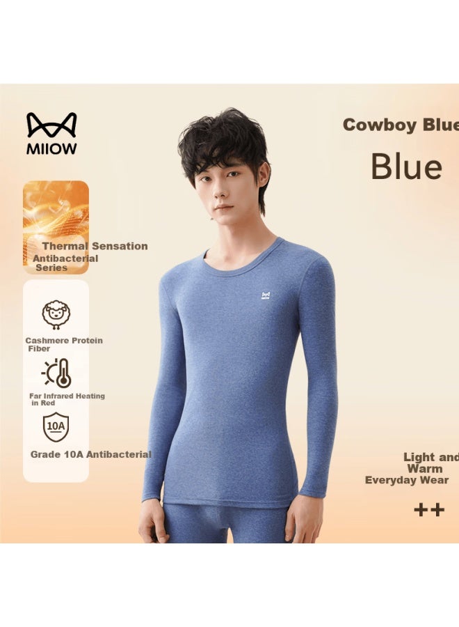 MIIOW Youth Thermal Underwear Pure Cotton Autumn Long Johns Double-layer Quilted Thickened Autumn Winter Gray Blue One Size - Image 1