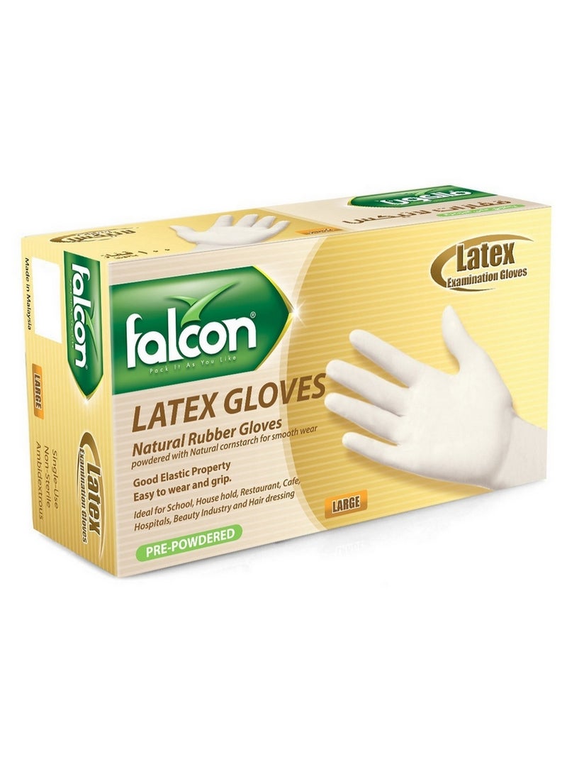 Falcon Large Latex Gloves With Powder Pre Powdered 100 Pcs - Image 1