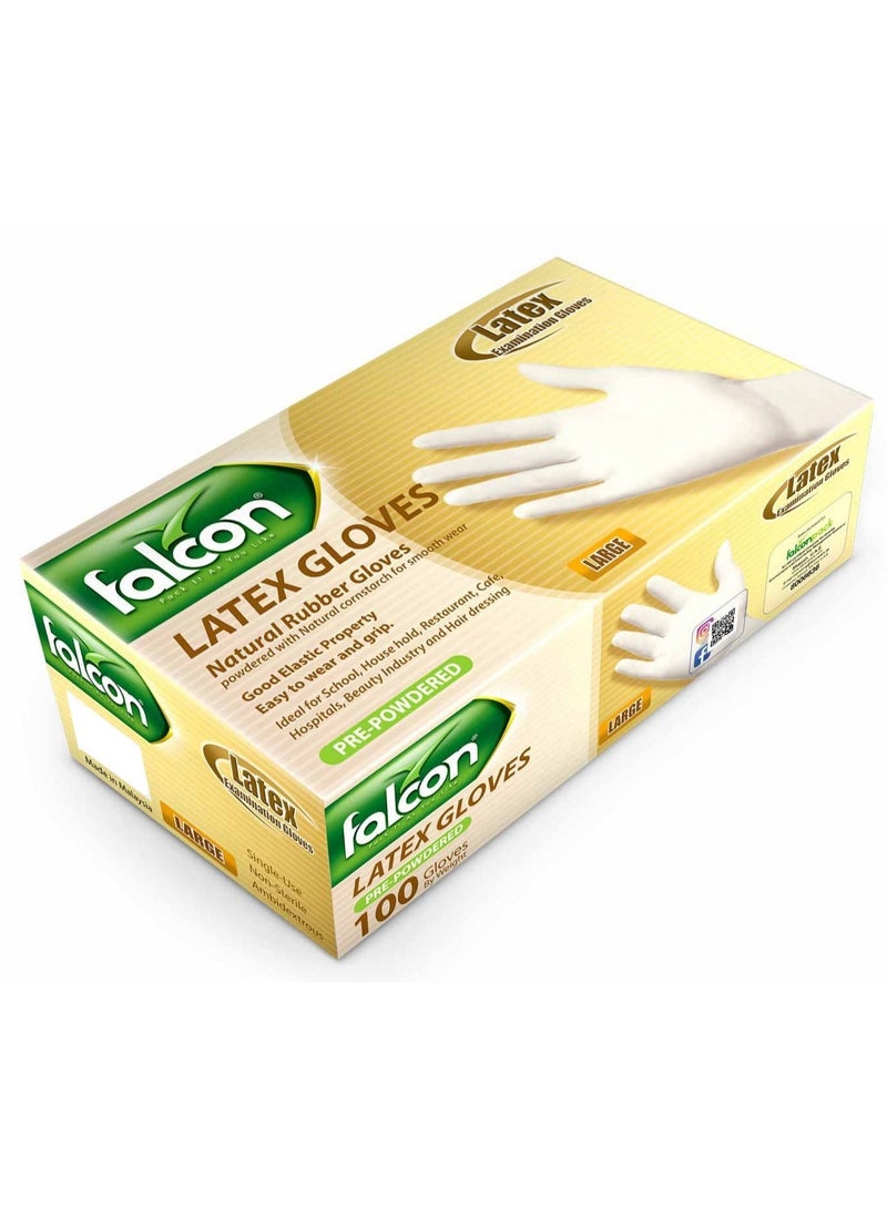 Falcon Large Latex Gloves With Powder Pre Powdered 100 Pcs - Image 3