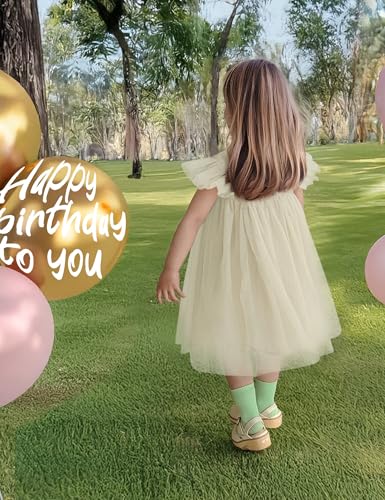 ANHDM Baby Girl First Birthday Outfit Cake Smash Short Sleeve Tulle Dresses 1st Birthday Dress with Flower Headband, White, 12 Months=Tag 90 - Image 3