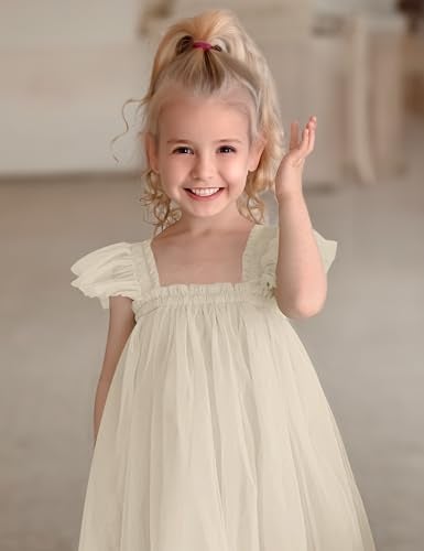 ANHDM Baby Girl First Birthday Outfit Cake Smash Short Sleeve Tulle Dresses 1st Birthday Dress with Flower Headband, White, 12 Months=Tag 90 - Image 2
