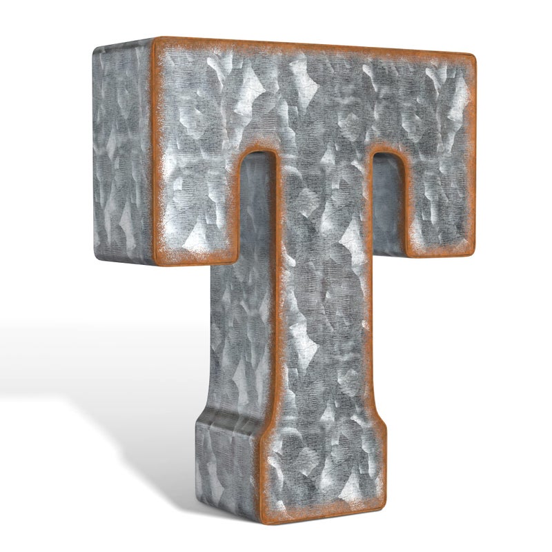 Craftycrocodile 7"" Galvanized Metal Letters For Wall Decor - 3D Letter T For Hanging & Free Standing - Decorative Rustic Alphabet Letters For The Living Room  Bedroom  Kitchen - Image 1