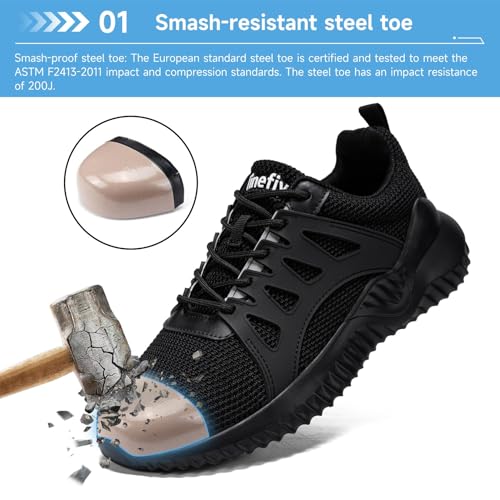 Tinefiy Steel Toe Shoes for Women Lightweight Comfortable Slip Resistant Composite Toe Safety Work Sneakers Cushion Puncture Proof Indestructible Shoe Size 10 - Image 2