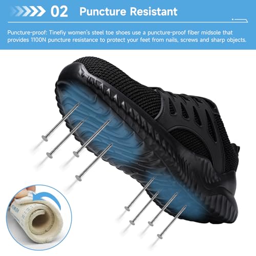 Tinefiy Steel Toe Shoes for Women Lightweight Comfortable Slip Resistant Composite Toe Safety Work Sneakers Cushion Puncture Proof Indestructible Shoe Size 10 - Image 3