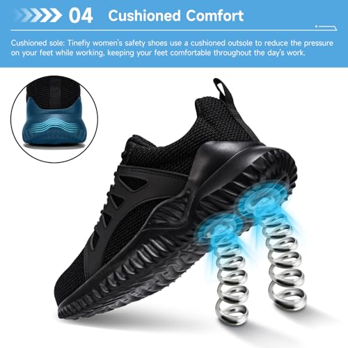 Tinefiy Steel Toe Shoes for Women Lightweight Comfortable Slip Resistant Composite Toe Safety Work Sneakers Cushion Puncture Proof Indestructible Shoe Size 10 - Image 5