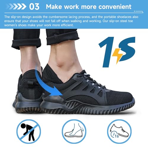 Tinefiy Steel Toe Shoes for Women Lightweight Comfortable Slip Resistant Composite Toe Safety Work Sneakers Cushion Puncture Proof Indestructible Shoe Size 10 - Image 4