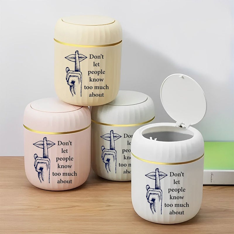 White Mini Cylindrical Press On Lid Trash Can Compact Desktop Waste Bin Space Saving for Office Bedside - Image 1