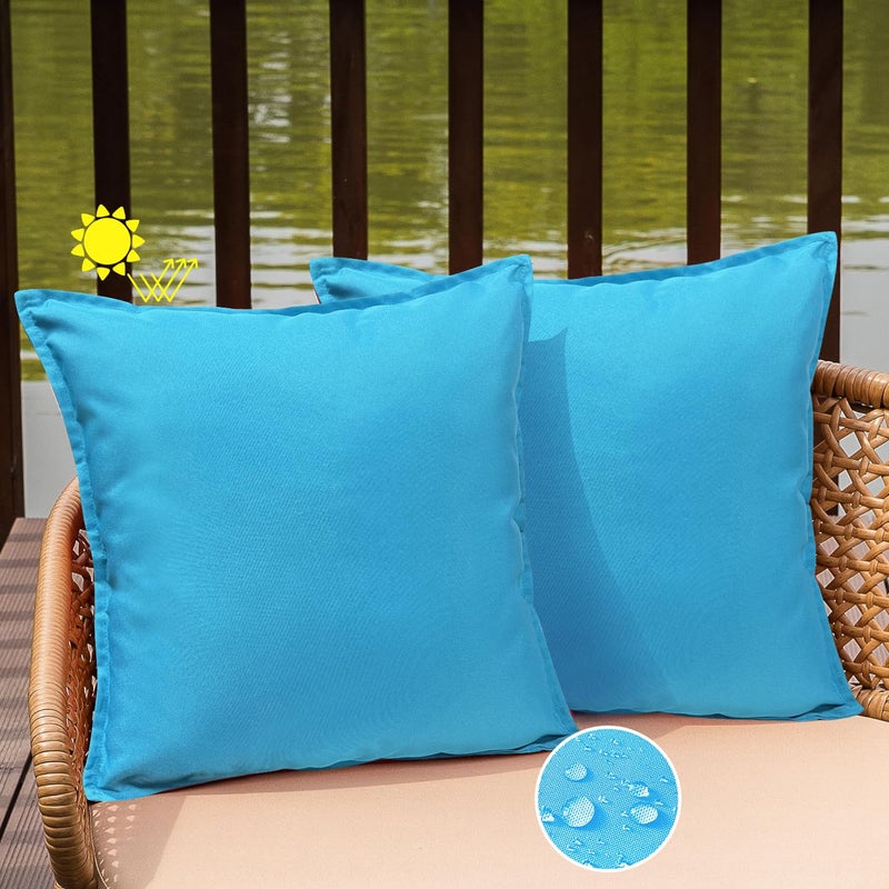 WOKANI Outdoor Waterproof Pillow Covers 20x20 Set of 2 Sunbrella Decorative Square Solid Couch Pillow Covers with Wide Edge for Patio Tent Sofa Bed Living Room  SkyBule - Image 2