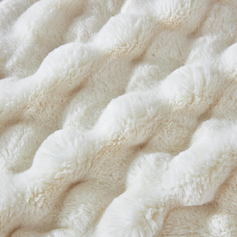 Serenhom 60x80 Inches Ultra-Soft Fuzzy Faux Fur Plush Twin Size Blanket - Thick  Warm Sherpa for Couch  Sofa  Bedroom  Camping - Decorative Blanket for Cozy Warmth  Bubble Ivory White - Image 5