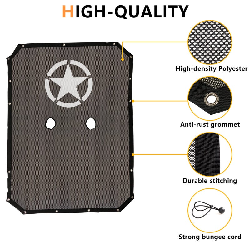 RERPRO Sunshade for 2007-2018 Jeep Wrangler JKU 4 Door Full Length Mesh Sun Shade, JK Unlimited, Sport, Sport S, Sahara, Rubicon Sunshade Bikini Soft Top Cover Net, Blocks UV, Wind, Noise, Black Star - Image 4