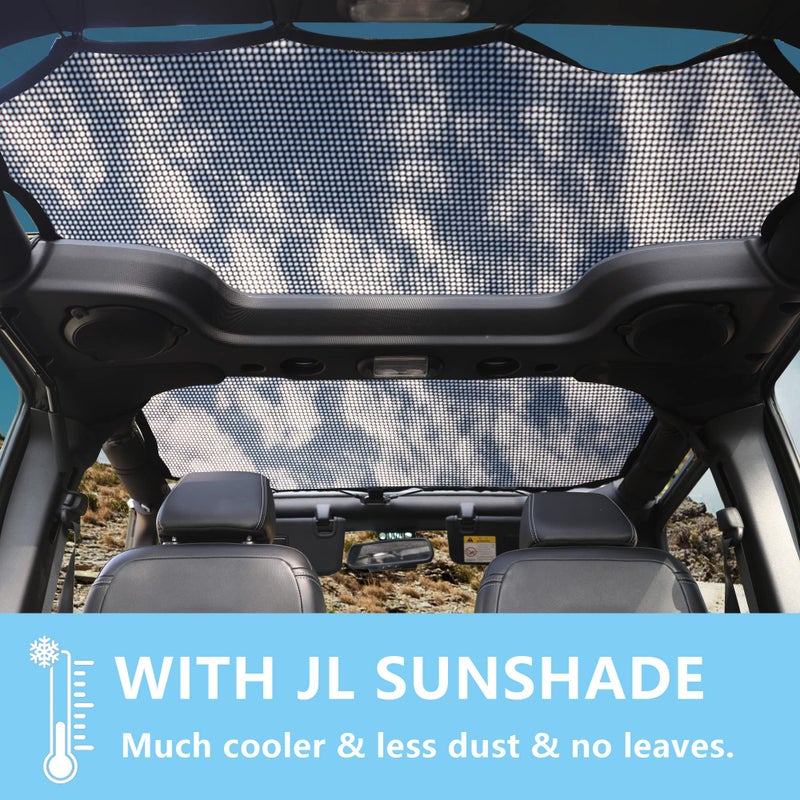 RERPRO Sunshade for 2007-2018 Jeep Wrangler JKU 4 Door Full Length Mesh Sun Shade, JK Unlimited, Sport, Sport S, Sahara, Rubicon Sunshade Bikini Soft Top Cover Net, Blocks UV, Wind, Noise, Black Star - Image 3