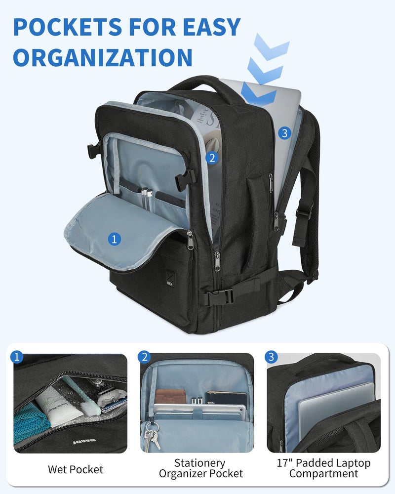 WANDF Travel Backpack For Spirit Airlines Personal Item Bag 18x14x8 with Wet Pocket, 17 Inch Laptop Backpack for Men WomenÃ¯Â¼Ë†BlackÃ¯Â¼â€° - Image 4