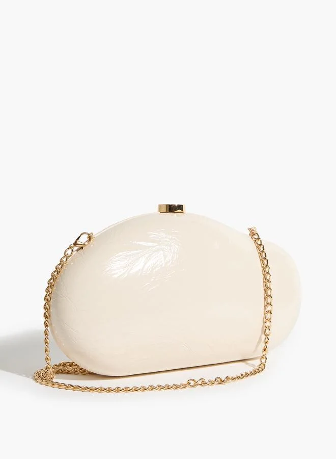 Off-White Patent Hardcase Clutch with Chain Strap