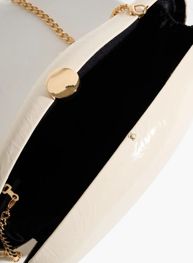 Styli  Off-White Patent Hardcase Clutch with Chain Strap for Women | Best Price UAE