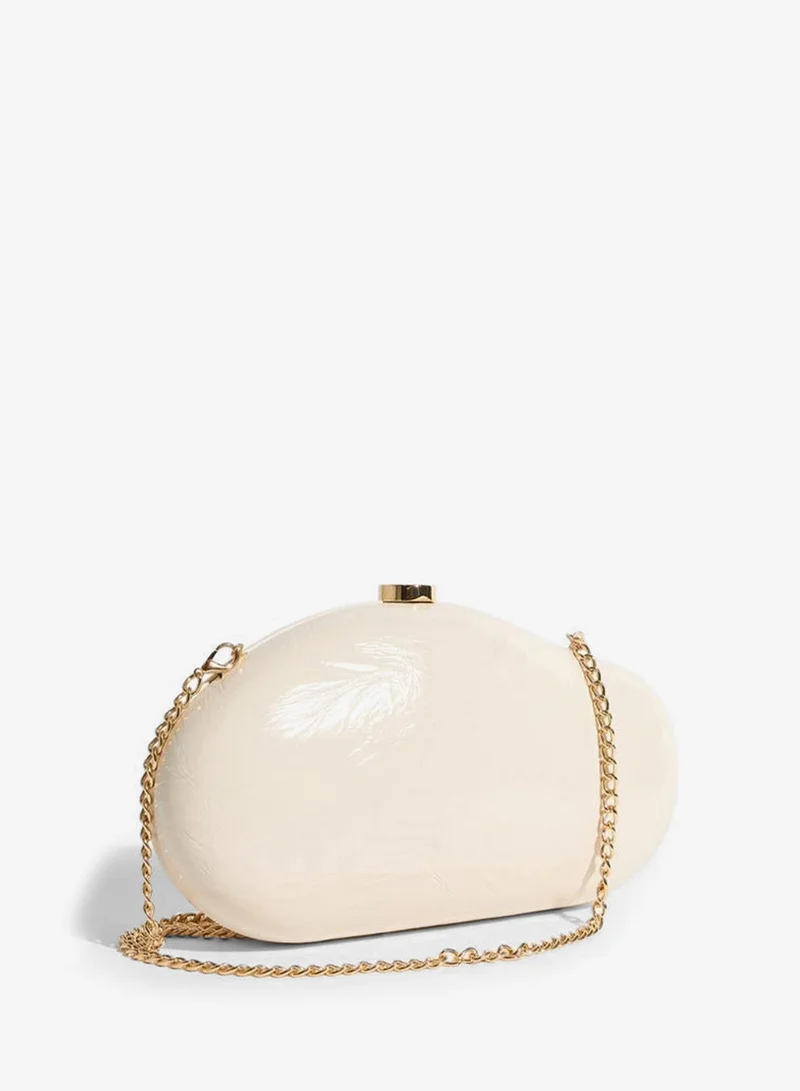 Off-White Patent Hardcase Clutch with Chain Strap