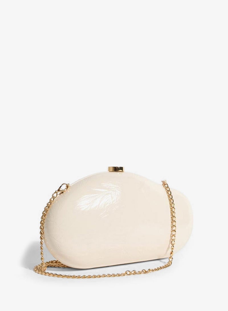 Styli Off-White Patent Hardcase Clutch with Chain Strap - Image 1