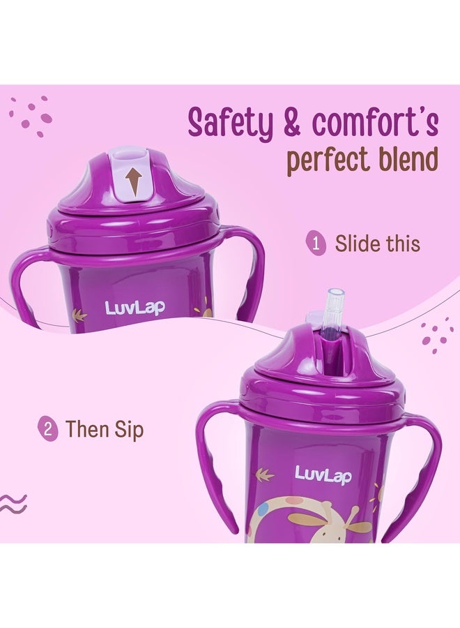 Luvlap Tiny Giffy Sipper for Infant/Toddler 300ml, Anti-Spill Sippy Cup with Soft Silicone Straw BPA Free, 18m+ (Purple) - Image 5