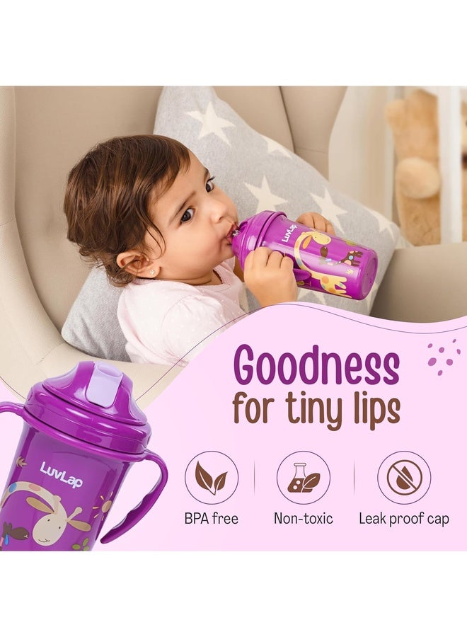 Luvlap Tiny Giffy Sipper for Infant/Toddler 300ml, Anti-Spill Sippy Cup with Soft Silicone Straw BPA Free, 18m+ (Purple) - Image 2