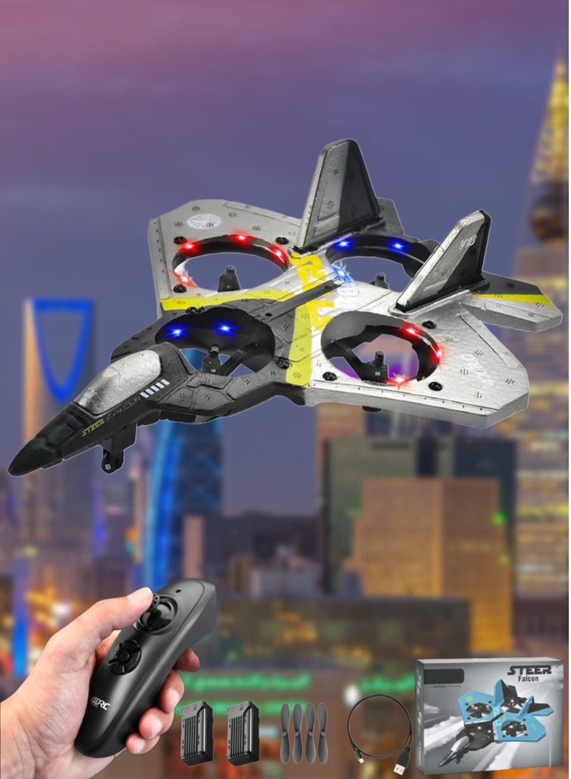 OVYA V17 Jet Fighter Stunt RC Airplane Toys Ready To Fly 2.4GHz 6CH EPP Drone Remote Control Helicopter Toy 4 Motor Helicopters Adult Plane with Function Gravity Sensing Stunt Roll Cool Light With 2 Battery - Image 1