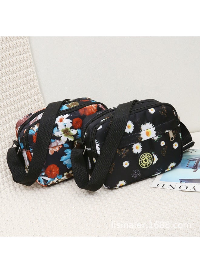 Bag Fashion Trendy Bag Hall Korean Style Shoulder Mother's Small Flower Cloth Bag Middle-aged Women's Bag Casual Nylon-Color:Black  - Image 3