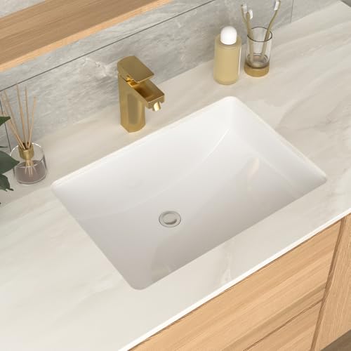 GhomeG Undermount Bathroom Sink Rectangle 21x15 Inch White Rectangular Porcelain Ceramic Vessel Sink with Overflow Under Counter Lavatory Vanity - Image 1