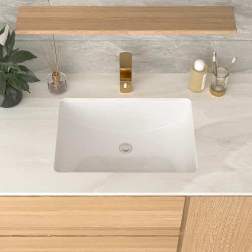 GhomeG Undermount Bathroom Sink Rectangle 21x15 Inch White Rectangular Porcelain Ceramic Vessel Sink with Overflow Under Counter Lavatory Vanity - Image 2