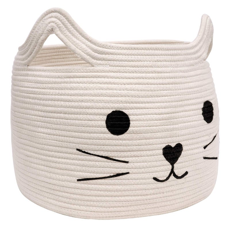 HiChen Large Woven Cotton Rope Storage Basket, Baby Laundry Basket Organizer for Towels, Blanket, Toys, Clothes, Gifts | Pet Gift Baskets for Cat, Dog - 15.7" LÃ—11.8" H - Image 1