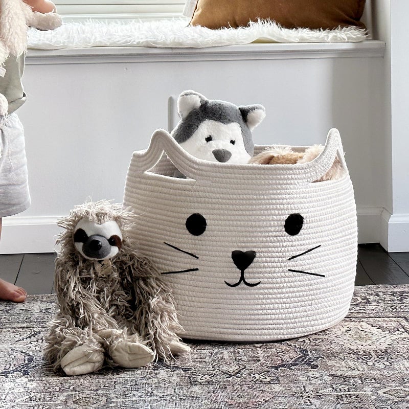 HiChen Large Woven Cotton Rope Storage Basket, Baby Laundry Basket Organizer for Towels, Blanket, Toys, Clothes, Gifts | Pet Gift Baskets for Cat, Dog - 15.7" LÃ—11.8" H - Image 4